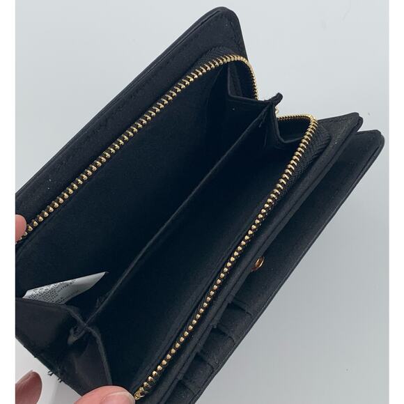 Small Black Wallet Womens Zipper Snap Card Slots Coin Pocket Smooth Window Slot - Picture 4 of 8